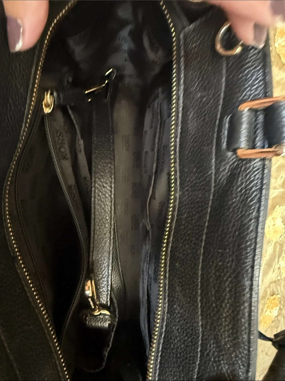 Michael Kors Black Leather Satchel with Gold-Tone Turn Lock